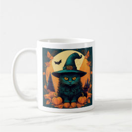 Schwarze Katze in einem Hexenhut Kaffeetasse
