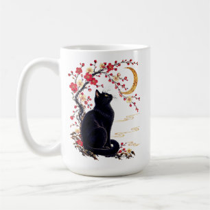 Schwarze Katze in einem japanischen Mondgarten Kaffeetasse