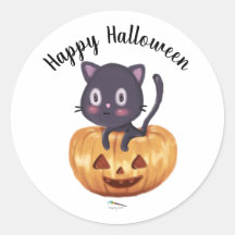 Schwarze Katze in einem Kürbis | Halloween Sticker