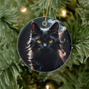 Schwarze Katze in einem Rauchnebel mystifiziert  Keramik Ornament