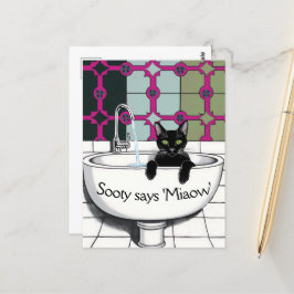 Schwarze Katze in einem Sink, Waschraum, Pfoten wa Postkarte