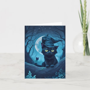Schwarze Katze in einem unheimlichen Hut, leer inn Karte