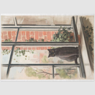 Schwarze Katze in einer Fensterfarbe Seidenpapier