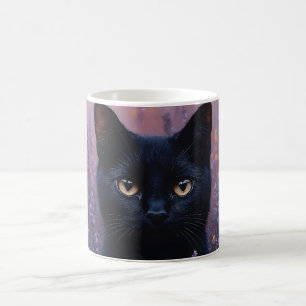Schwarze Katze in einer Lavenderfelddarstellung Kaffeetasse