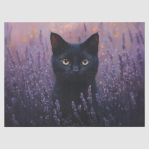 Schwarze Katze in einer Lavenderfelddarstellung Seidenpapier