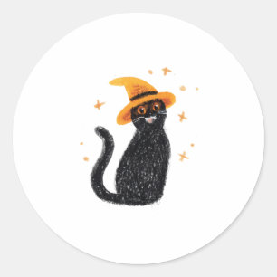 Schwarze Katze in gelbem Hut Runder Aufkleber