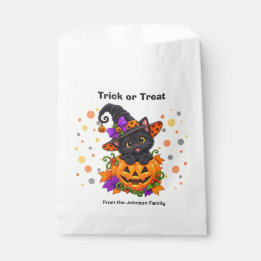 Schwarze Katze in Halloween-Kürbis individuell Geschenktütchen