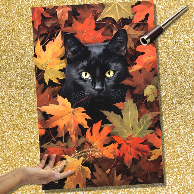 Schwarze Katze in Herbstlauben 1 Dekopapier Seidenpapier (Von Creator hochgeladen)
