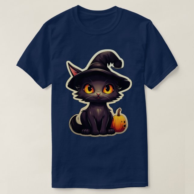 Schwarze Katze in Hexen Hut schwarze Katzen Spooky T-Shirt (Design vorne)
