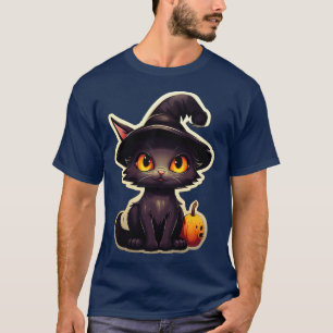 Schwarze Katze in Hexen Hut schwarze Katzen Spooky T-Shirt