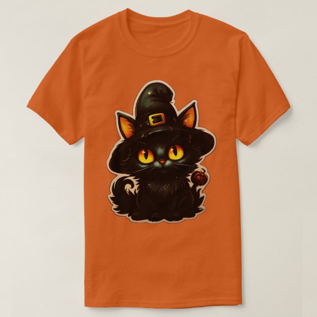Schwarze Katze in Hexen Hut schwarze Katzen Spooky T-Shirt (Design vorne)