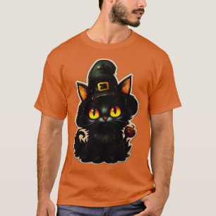 Schwarze Katze in Hexen Hut schwarze Katzen Spooky T-Shirt