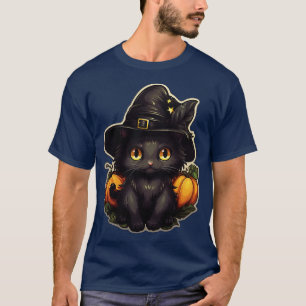 Schwarze Katze in Hexen Hut schwarze Katzen Spooky T-Shirt