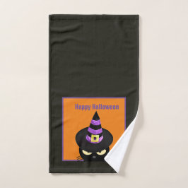 Schwarze Katze in Hexenhut Halloween Badetuch Handtuch