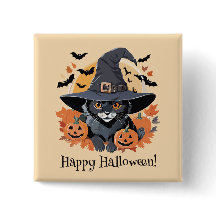 Schwarze Katze in Hexenhut Halloween