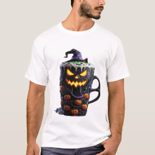 Schwarze Katze in Hexenhut Matcha Latte Magie Klas T-Shirt