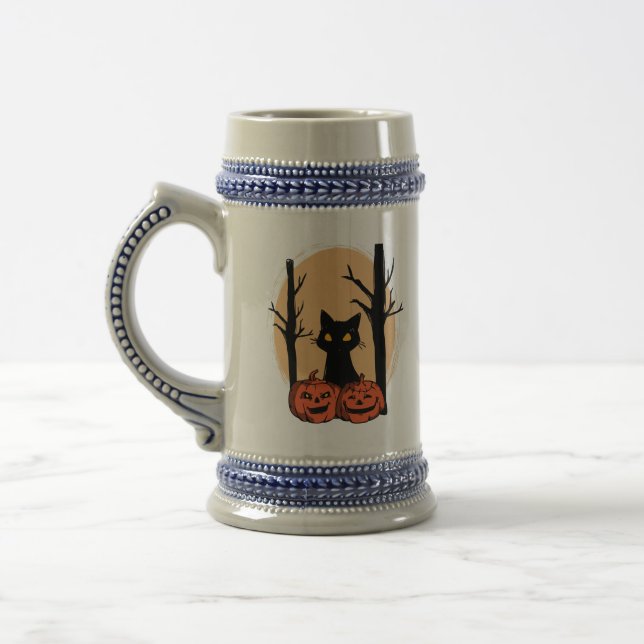 "Schwarze Katze in KürbisHalloween-Tasse - Niedlic Bierglas (Links)