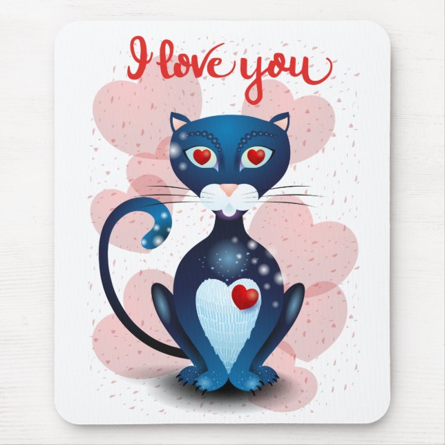Schwarze Katze in Liebe Mousepad (Vorne)