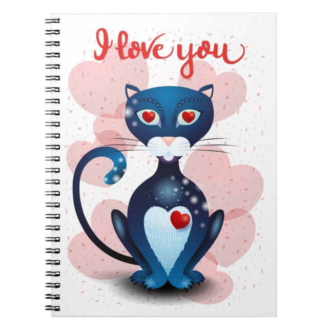 Schwarze Katze in Liebe Notizblock (Vorderseite)
