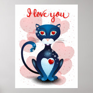 Schwarze Katze in Liebe Poster