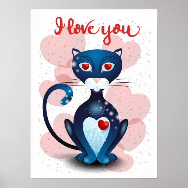 Schwarze Katze in Liebe Poster (Vorne)