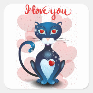Schwarze Katze in Liebe Quadratischer Aufkleber