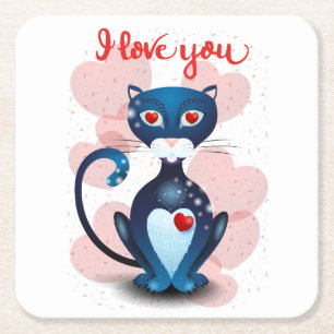 Schwarze Katze in Liebe Rechteckiger Pappuntersetzer