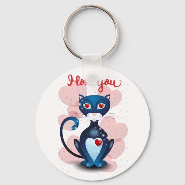Schwarze Katze in Liebe Schlüsselanhänger (Vorderseite)