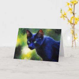 Schwarze Katze in Öl-Stil-Kunst Notizkarte Karte