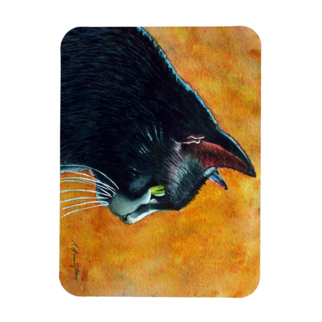 Schwarze Katze in Profil Magnet (Vertikal)