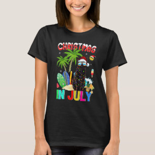 Schwarze Katze in Santa-Mütze Sonnenbrille Weihnac T-Shirt