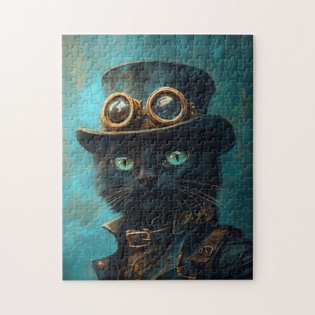 Schwarze Katze in Steampunk-Kostüm Puzzle (Vertikal)