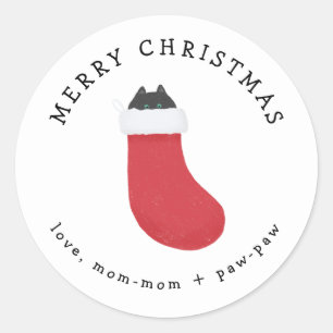 Schwarze Katze in Strumpf Geschenkaufkleber Runder Aufkleber