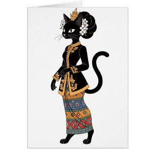 Schwarze Katze in traditioneller Batik-Kebaya-Kuns