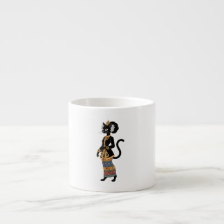 Schwarze Katze in traditioneller Batik-Kebaya-Kuns Espressotasse
