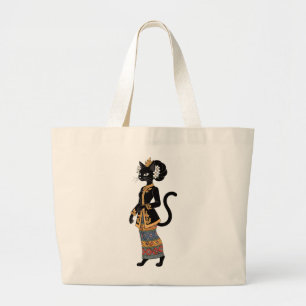 Schwarze Katze in traditioneller Batik-Kebaya-Kuns Jumbo Stoffbeutel
