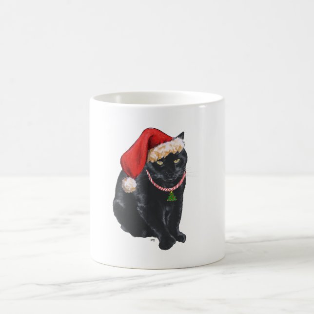 Schwarze Katze in Weihnachtsmannmütze Kaffeetasse (Mittel)