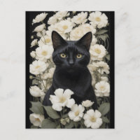 Schwarze Katze in weißen Blume