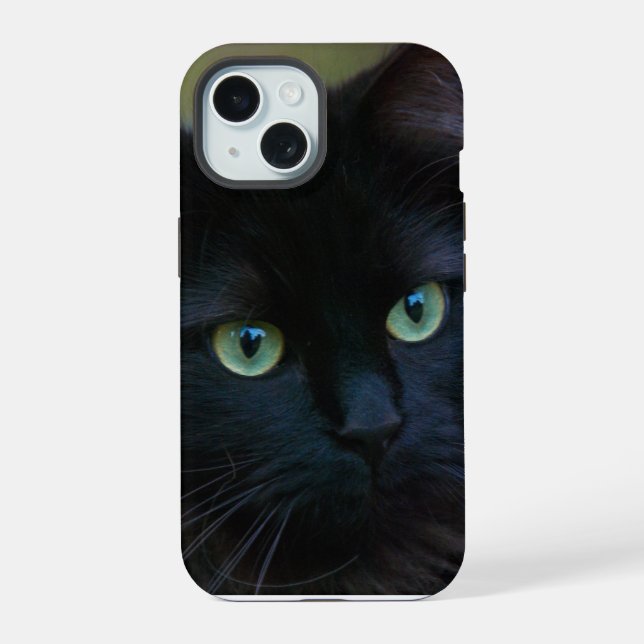 schwarze Katze iPhone 15 Hülle (Rückseite)