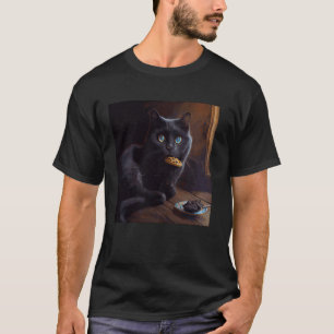 Schwarze Katze isst Kekse T-Shirt