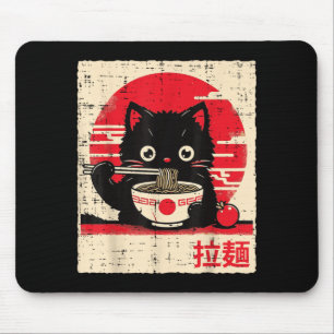 Schwarze Katze isst Ramen Cute japanische Nudeln M Mousepad