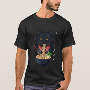 Schwarze Katze isst Ramen Kawaii Anime Nudeln für T-Shirt