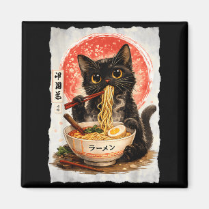 Schwarze Katze isst Ramen süße Kawaii Anime-Katze Magnet