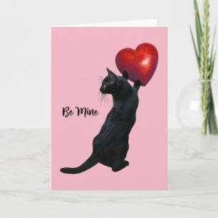 Schwarze Katze ist Bergwerk-Valentinstag-Karte Feiertagskarte