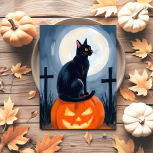 Schwarze Katze Jack-O-Lantern Halloween bemalt Feiertagspostkarte