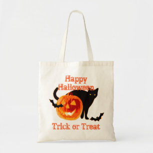 Schwarze Katze & Jack-o-Laterne-Trick oder Lack Tragetasche