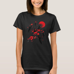 Schwarze Katze Japanische Kirschblüten-Blume Vinta T-Shirt