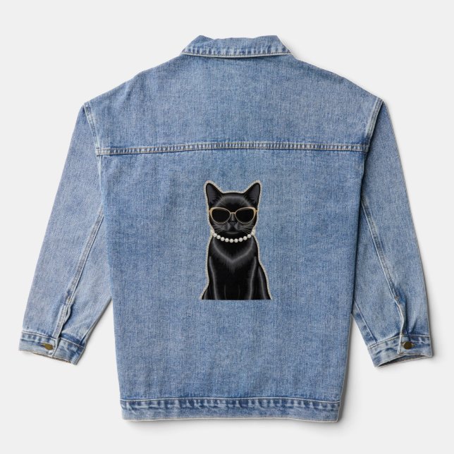 Schwarze Katze Jeansjacke (Rückseite)