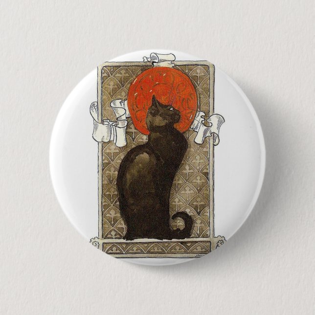 Schwarze Katze - Jugendstil - Theophile Steinlen Button (Vorderseite)