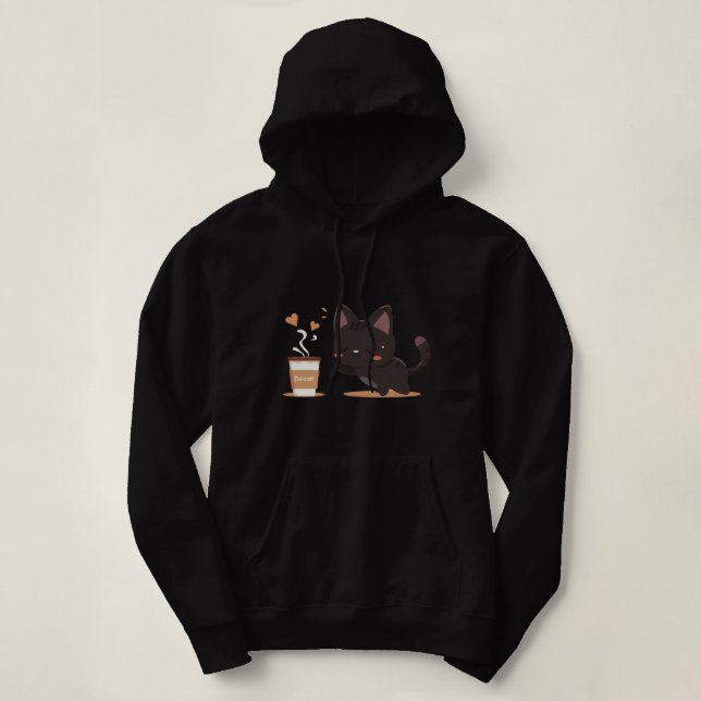 Schwarze Katze Kaffee ( Entkoff ) Hoodie (Design vorne)